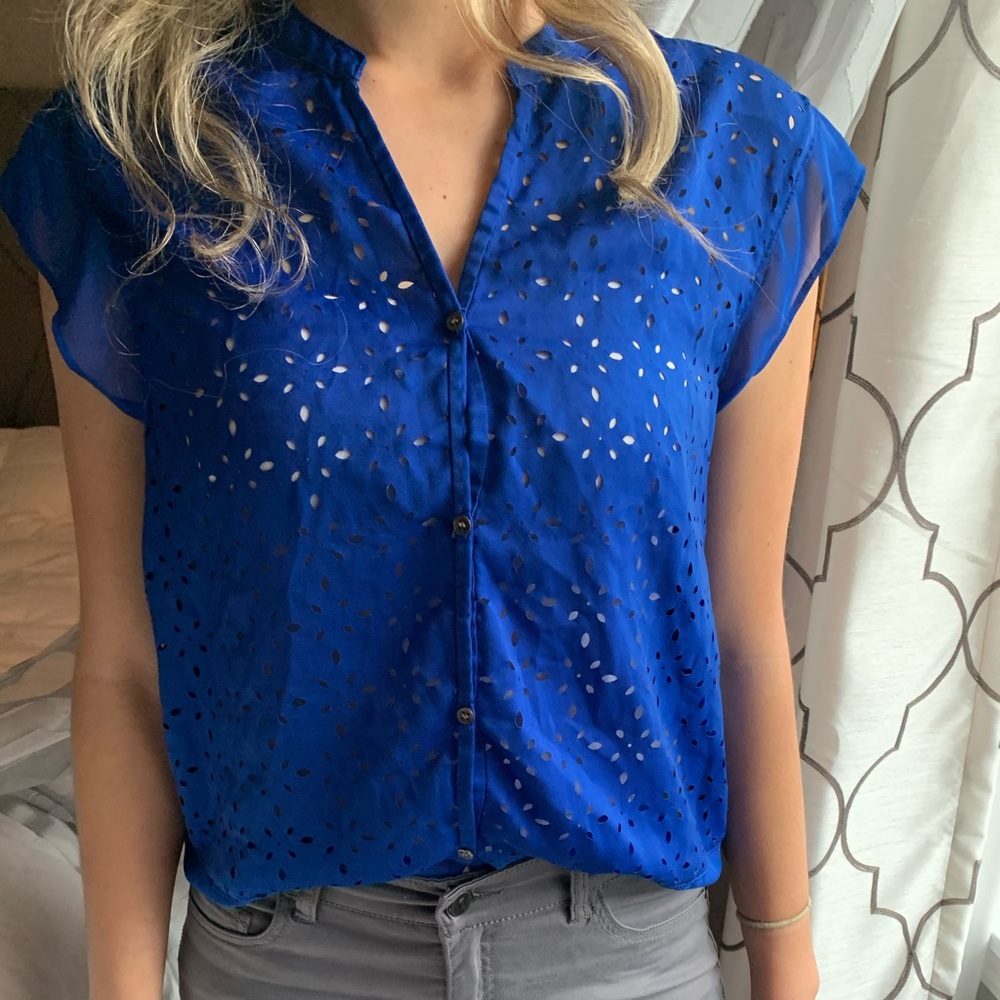 Blue button down blouse